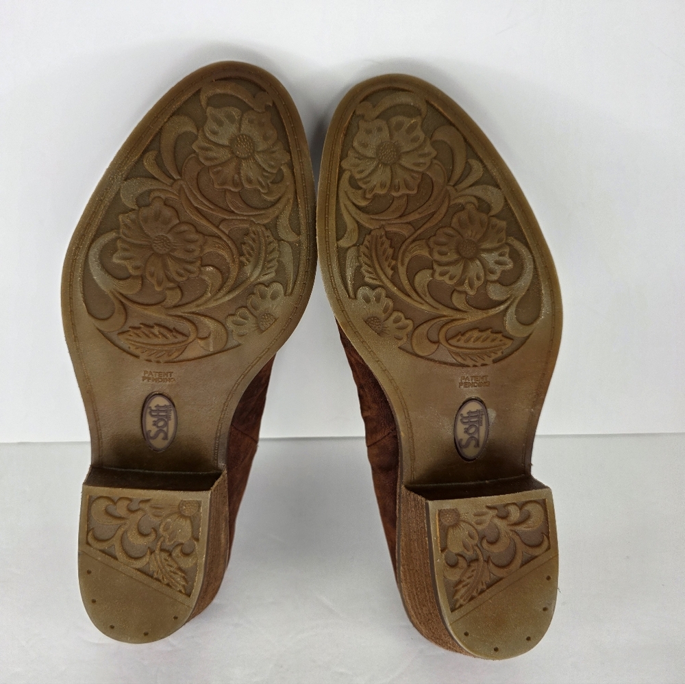 Sofft Ameera Cognac Suede Textured Western Shoes Leather Mule Clogs Size 8.5M - Picture 14 of 16